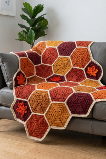 Autumn Maple Hexagon Afghan Free Crochet Pattern