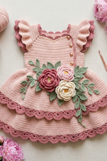 Blush Peony Baby Dress Free Crochet Pattern