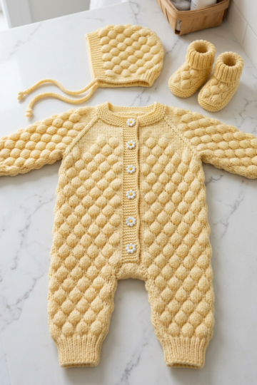Buttercream Yellow Baby Knit Suit Free Crochet Pattern