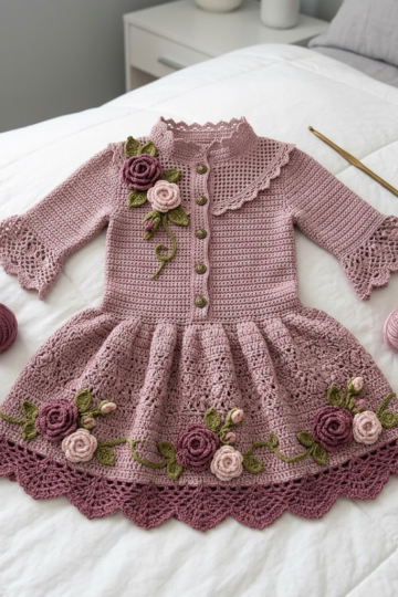 Dusty Rose Heirloom Baby Dress Free Crochet Pattern
