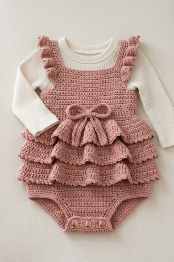 Dusty Rose Vintage Baby Romper Free Crochet Pattern