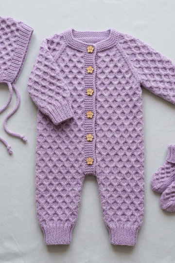 Lavender Honeycomb Baby Sleeper Set Free Crochet Pattern