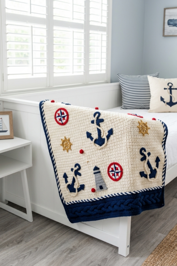 Navy Anchor Nautical Baby Blanket Free Crochet Pattern