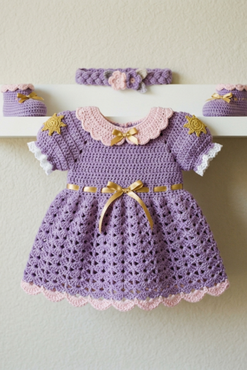 Rapunzel Purple Princess Baby Dress Free Crochet Pattern