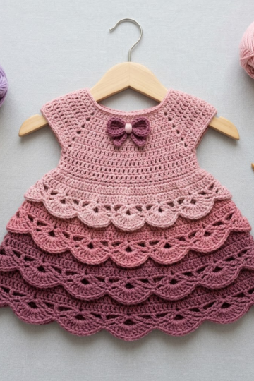 Rose Ombre Tiered Baby Dress Free Crochet Pattern