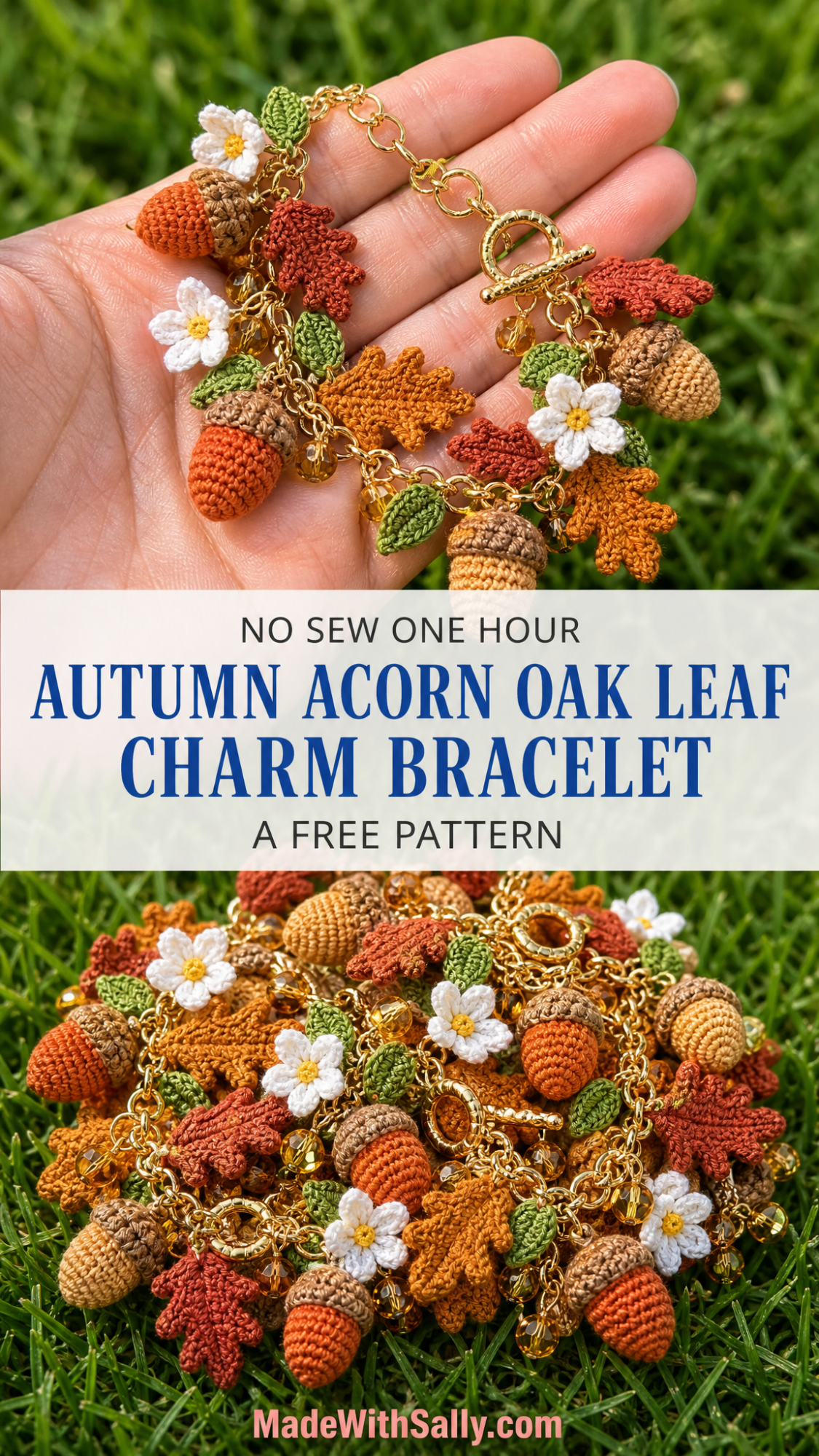 Autumn Acorn Oak Leaf Charm Bracelet Free Crochet Pattern