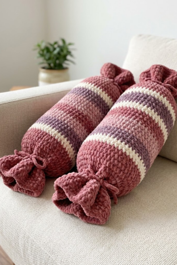 Berry Blush Candy Bolster Pillow Free Crochet Pattern