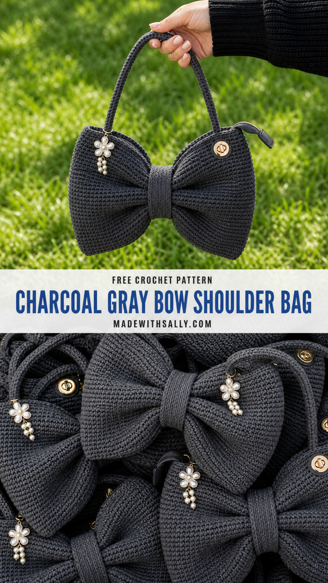 Charcoal Gray Bow Shoulder Bag Free Crochet Pattern