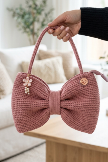 Charcoal Gray Bow Shoulder Bag Free Crochet Pattern