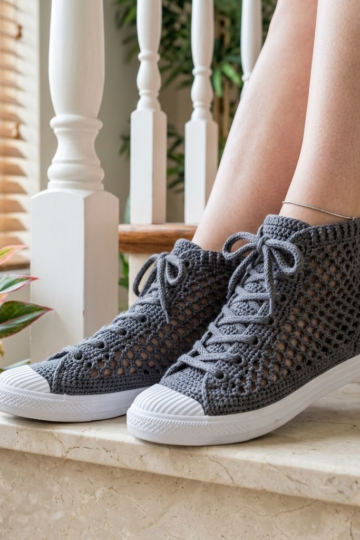 Charcoal Gray Mesh Crochet Sneakers Free Pattern