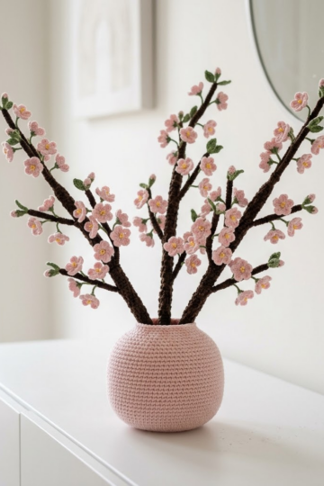 Cherry Blossom Branch Crochet Vase Free Crochet Pattern