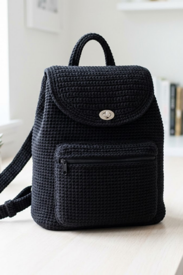 Classic Black Everyday Crochet Backpack Free Pattern
