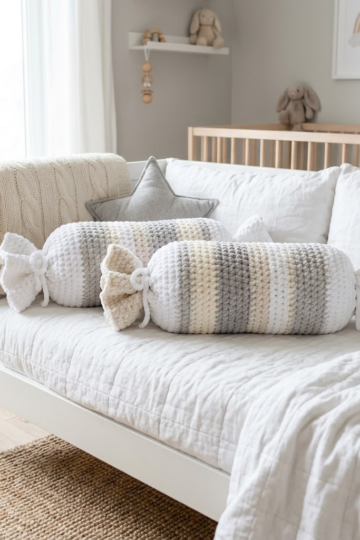 Cloud White Candy Bolster Pillow Free Crochet Pattern