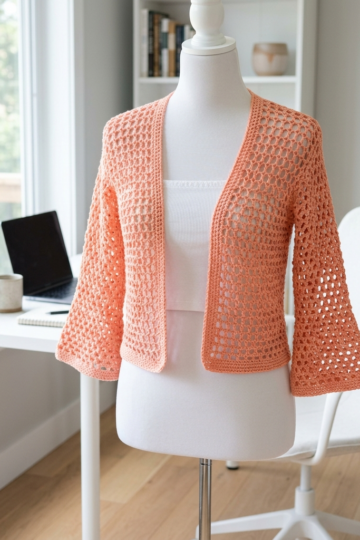 Coral Peach Mesh Crochet Summer Shrug Free Pattern