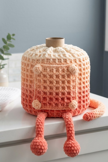 Coral Sunset Ombre Toilet Paper Cozy Free Crochet Pattern