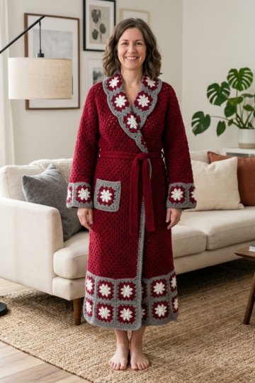Cranberry Winter Granny Square Robe Free Pattern