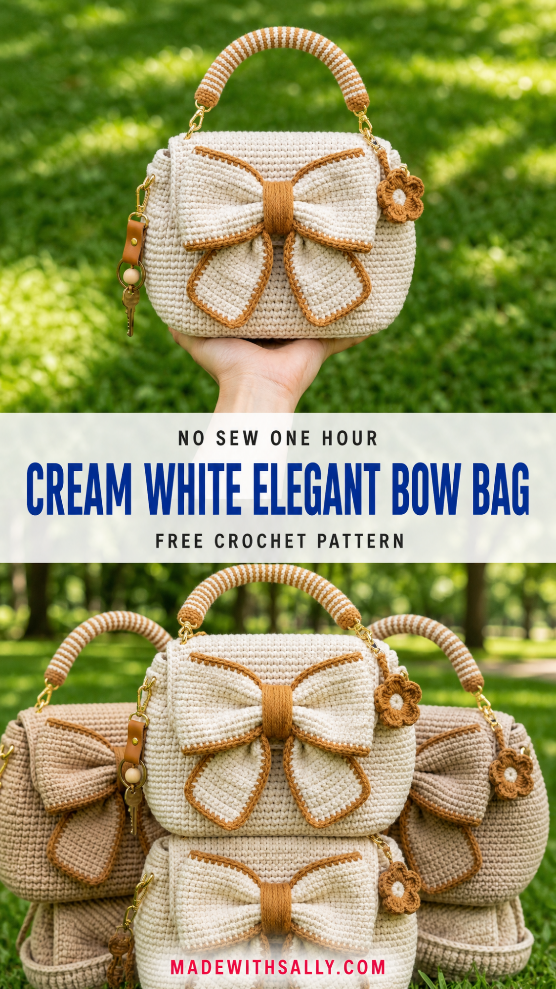 Cream White Elegant Bow Bag Free Crochet Pattern