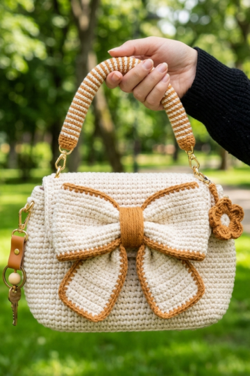 Cream White Elegant Bow Bag Free Crochet Pattern