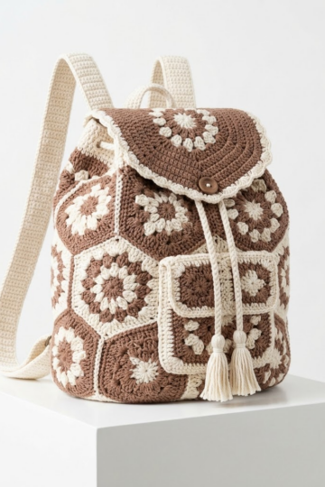 Cream and Mocha Two-Tone Granny Backpack Crochet Pattern