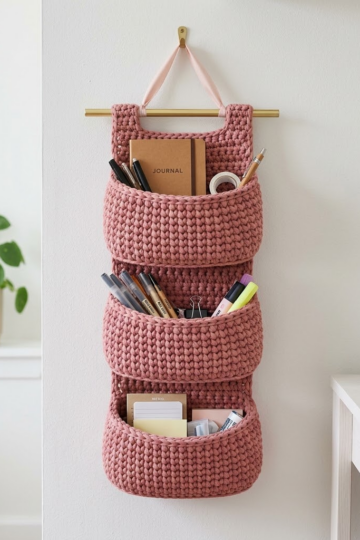 Dusty Rose Office Wall Organizer Free Crochet Pattern