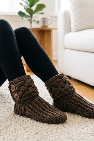 Espresso Brown Cabin Cozy Slipper Boots Free Crochet Pattern