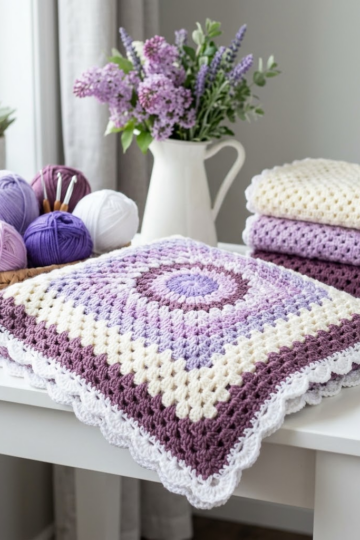 Lavender Fields Purple Granny Square Blanket Free Crochet Pattern
