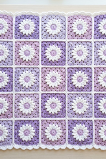 Lavender Garden Daisy Granny Square Blanket Free Crochet Pattern