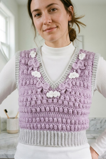 Lilac Clouds Bow Crochet Vest Free Crochet Pattern