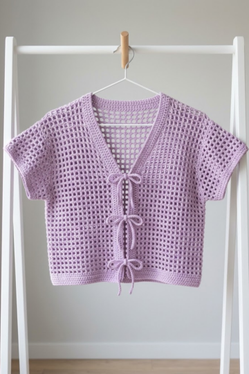 Lilac Purple Bow Cardigan Free Crochet Pattern