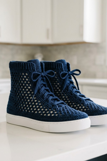 Midnight Navy Lattice Crochet Sneakers Free Pattern