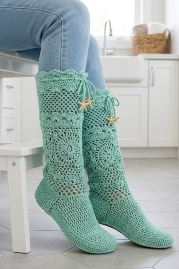 Mint Seafoam Crochet Lace Boots Free Pattern