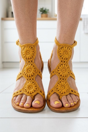 Mustard Yellow Crochet Sandals in Sunlit Kitchen Free Pattern