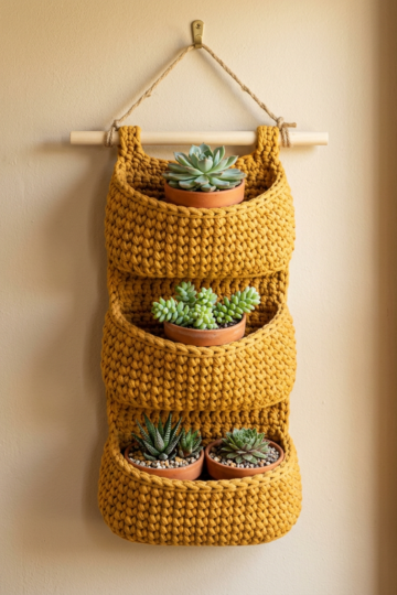 Mustard Yellow Sunflower Wall Organizer Free Crochet Pattern