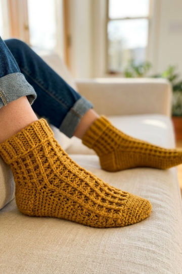 Mustard Yellow Sunshine Socks Free Crochet Pattern