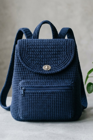 Navy Blue Coastal Crochet Backpack Free Pattern