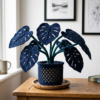 Navy Blue Velvet Monstera Crochet Plant Free Pattern