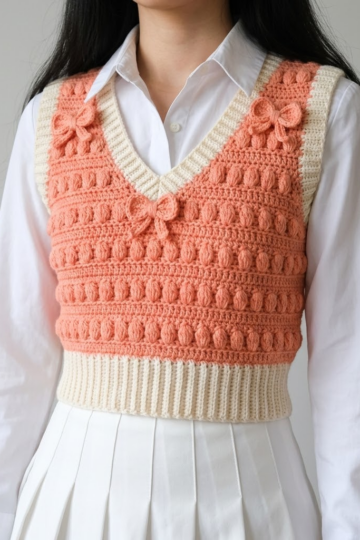 Peach Blossom Bow Crochet Vest Free Crochet Pattern