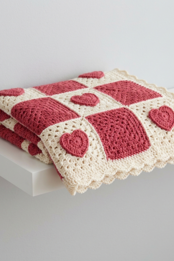 Rose Red Heart Granny Square Baby Blanket Free Crochet Pattern