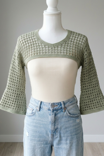 Sage Green Mesh Crochet Cropped Shrug Free Pattern