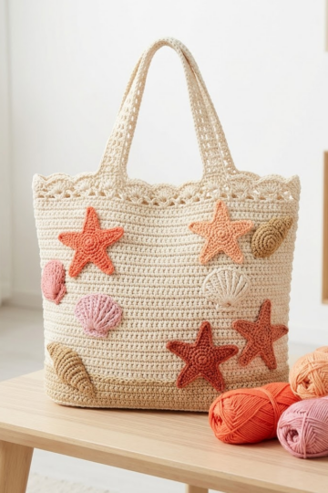 Starfish and Shells Crochet Summer Tote Free Pattern