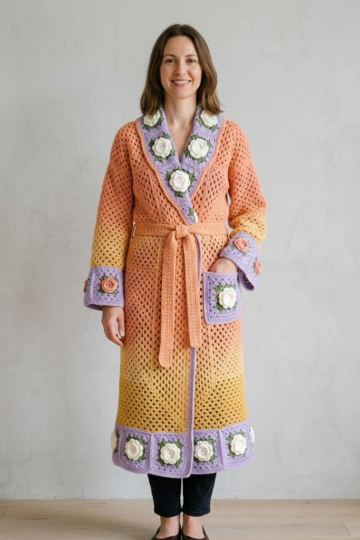 Sunset Ombre Floral Crochet Robe Free Pattern