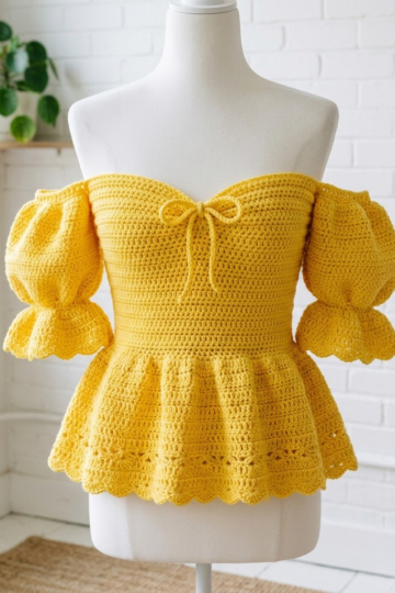 Sunshine Yellow Cheerful Peplum Crochet Top Pattern