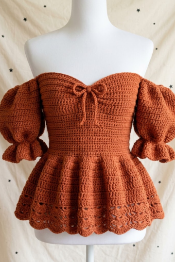 Terracotta Rust Peplum Off-Shoulder Crochet Top Pattern
