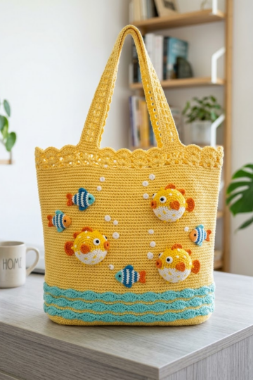 Tropical Puffer Fish Crochet Tote Free Pattern
