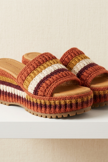 Warm Terracotta Rust Crochet Platform Wedge Sandals Pattern