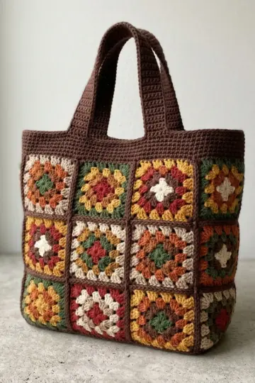 Autumn Harvest Granny Square Tote Free Crochet Pattern