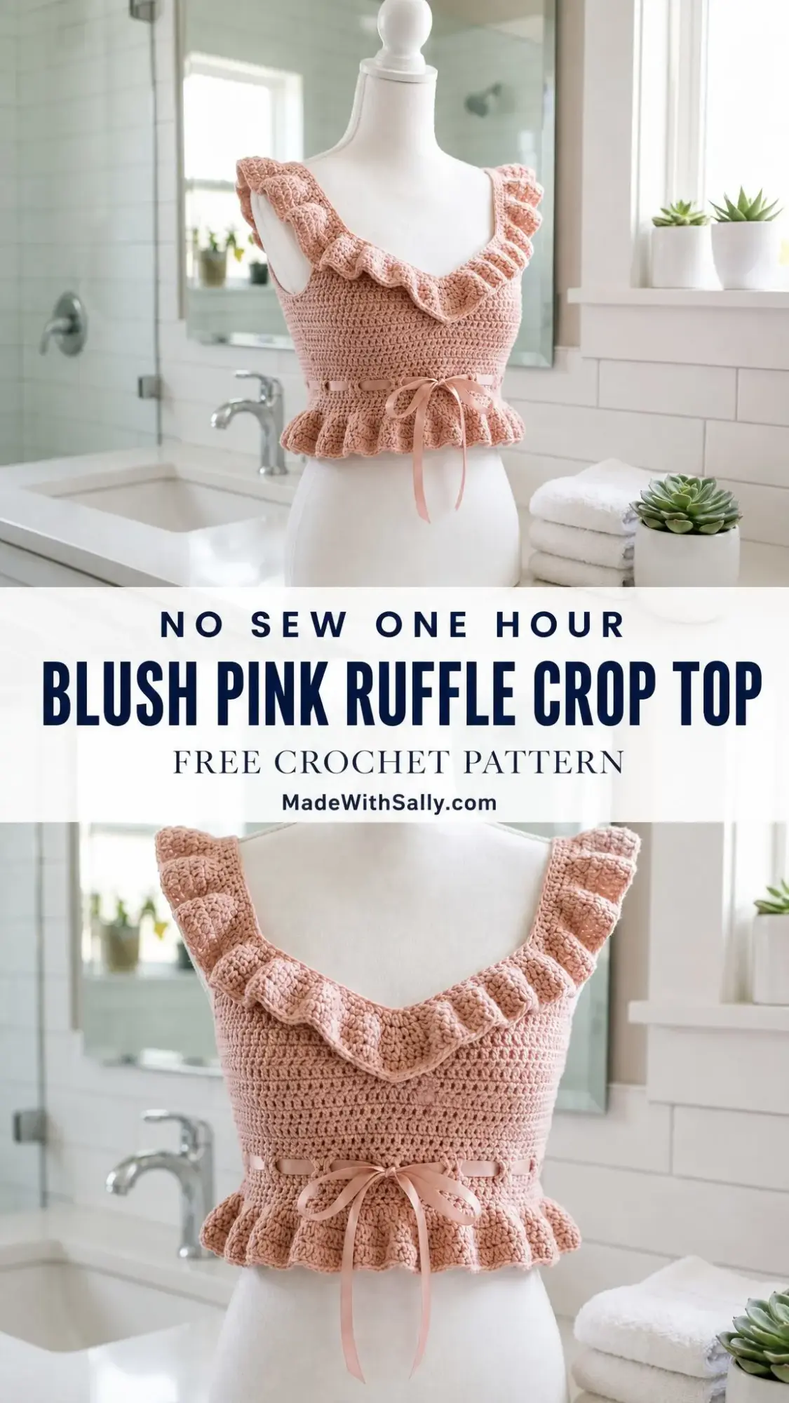 Blush Pink Ruffle Crop Top Free Crochet Pattern