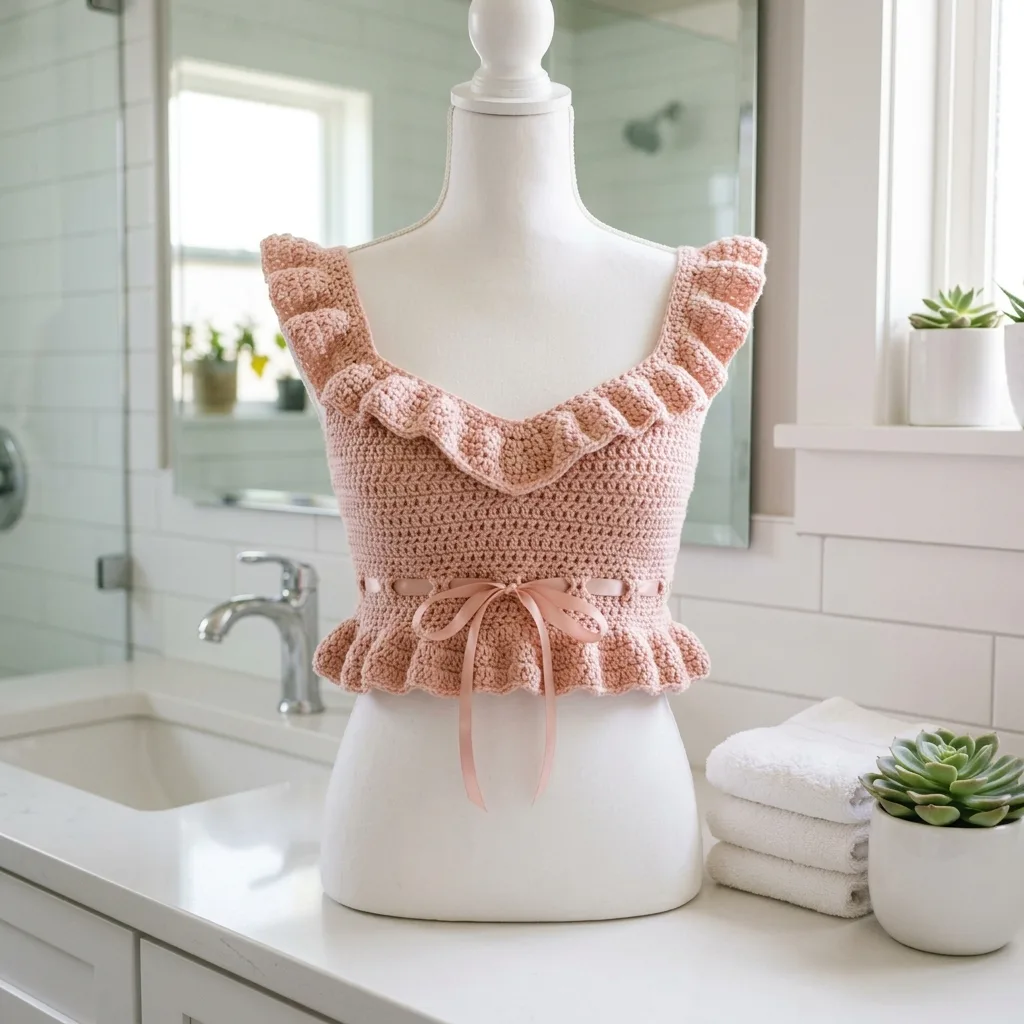 Blush Pink Ruffle Crop Top Free Crochet Pattern