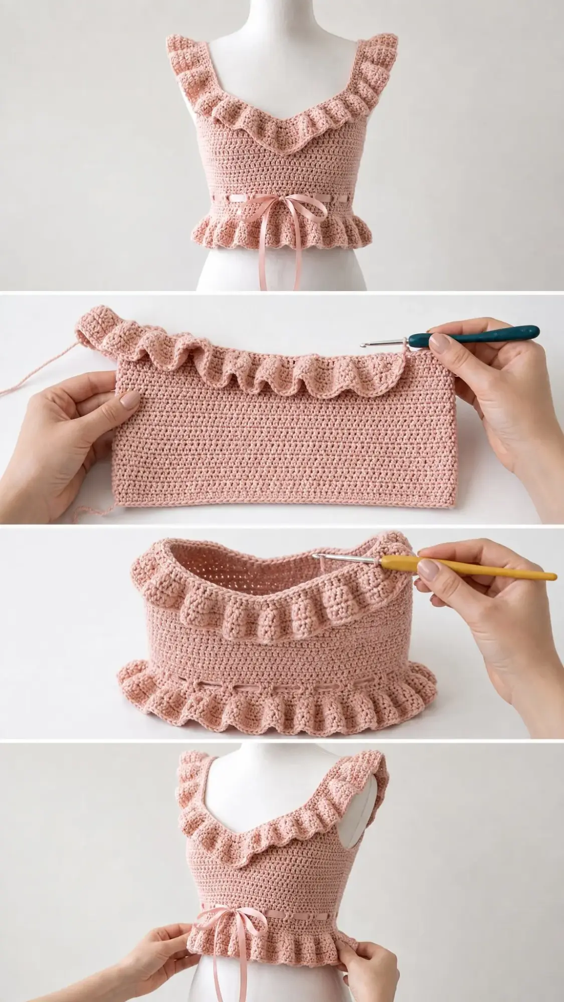 Blush Pink Ruffle Crop Top Free Crochet Pattern