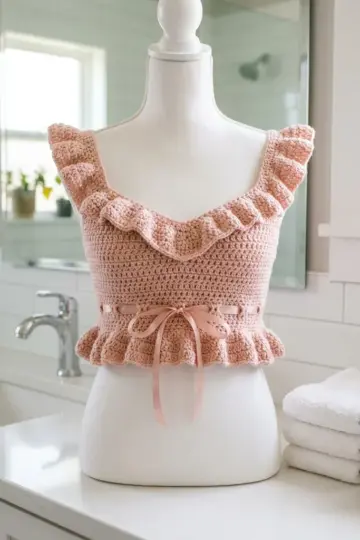 Blush Pink Ruffle Crop Top Free Crochet Pattern